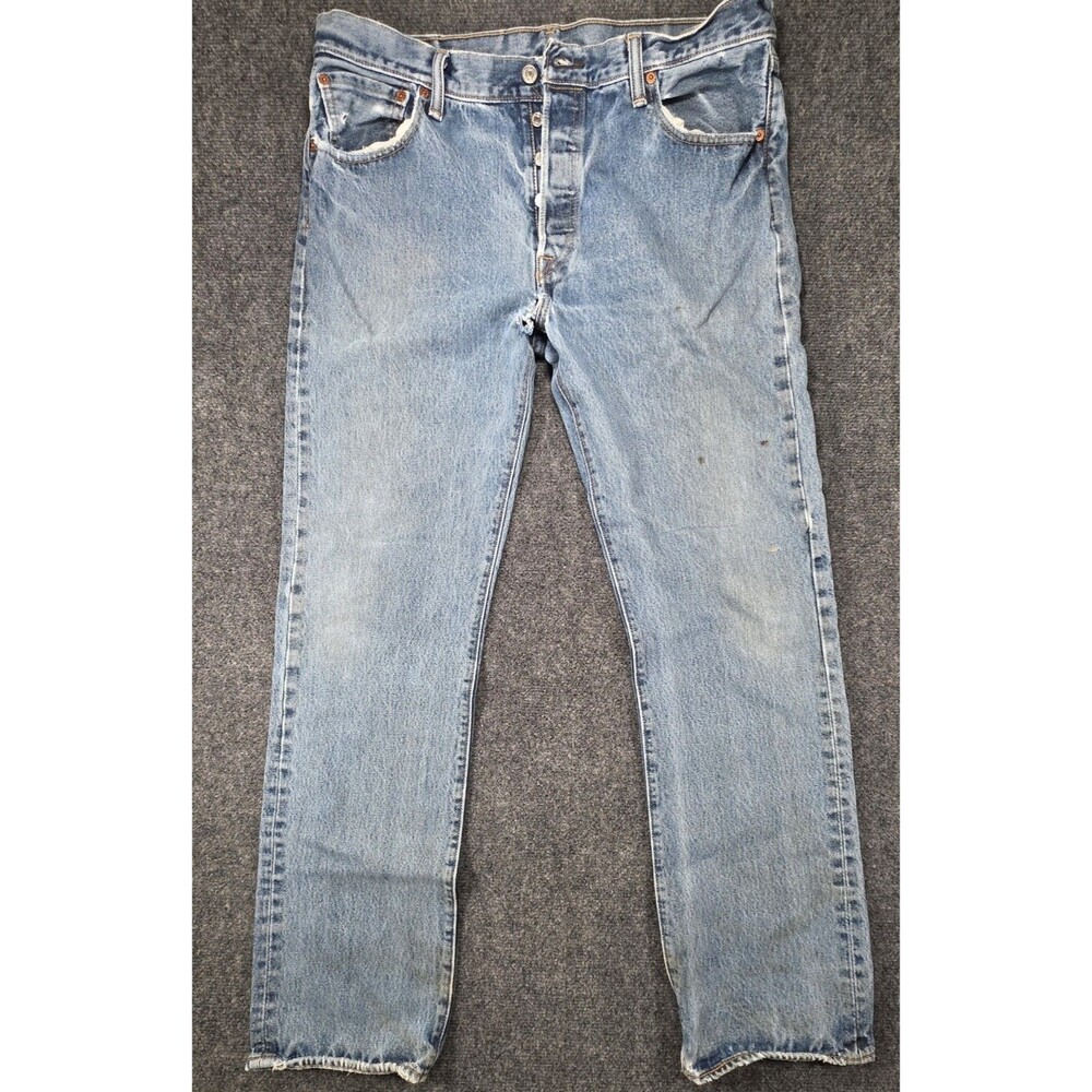 Levi's 501 Men's Jeans 36x34 Light Wash Heavily Distressed As-Is Button Fly